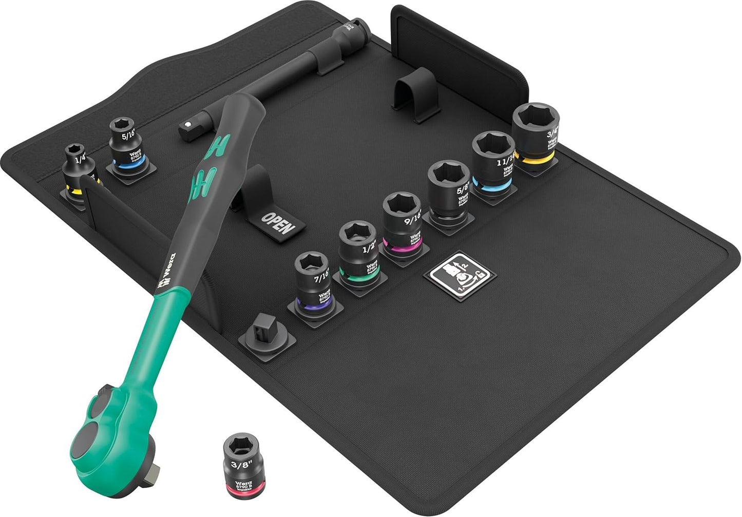 Wera 05005531001, 8100 SB 13 Zyklop Comfort Ratchet set, reversing lever, 3/8" drive, imperial, 11 pieces