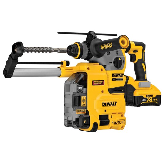 DEWALT DCH293R2DH, 20V MAX XR 1-1/8'' L-Shape SDS Plus Rotary Hammer Kit w/On Board Extractor