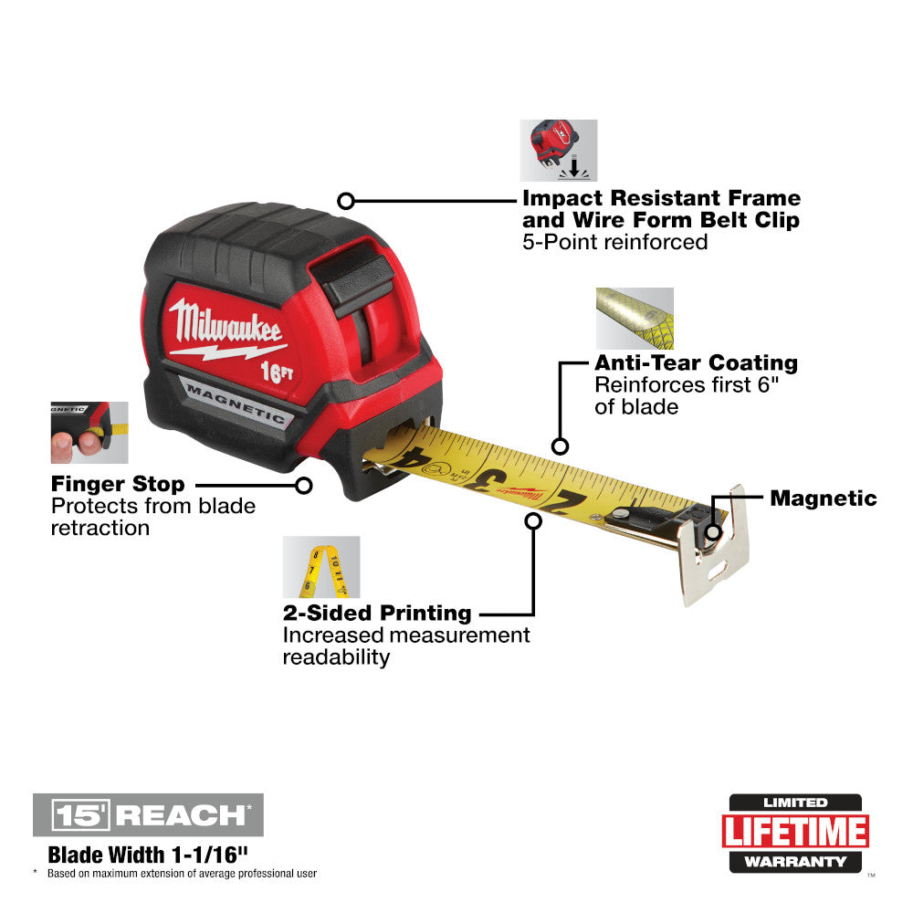 Milwaukee 48-22-0317, 5m/16ft Compact Magnetic Tape Measure