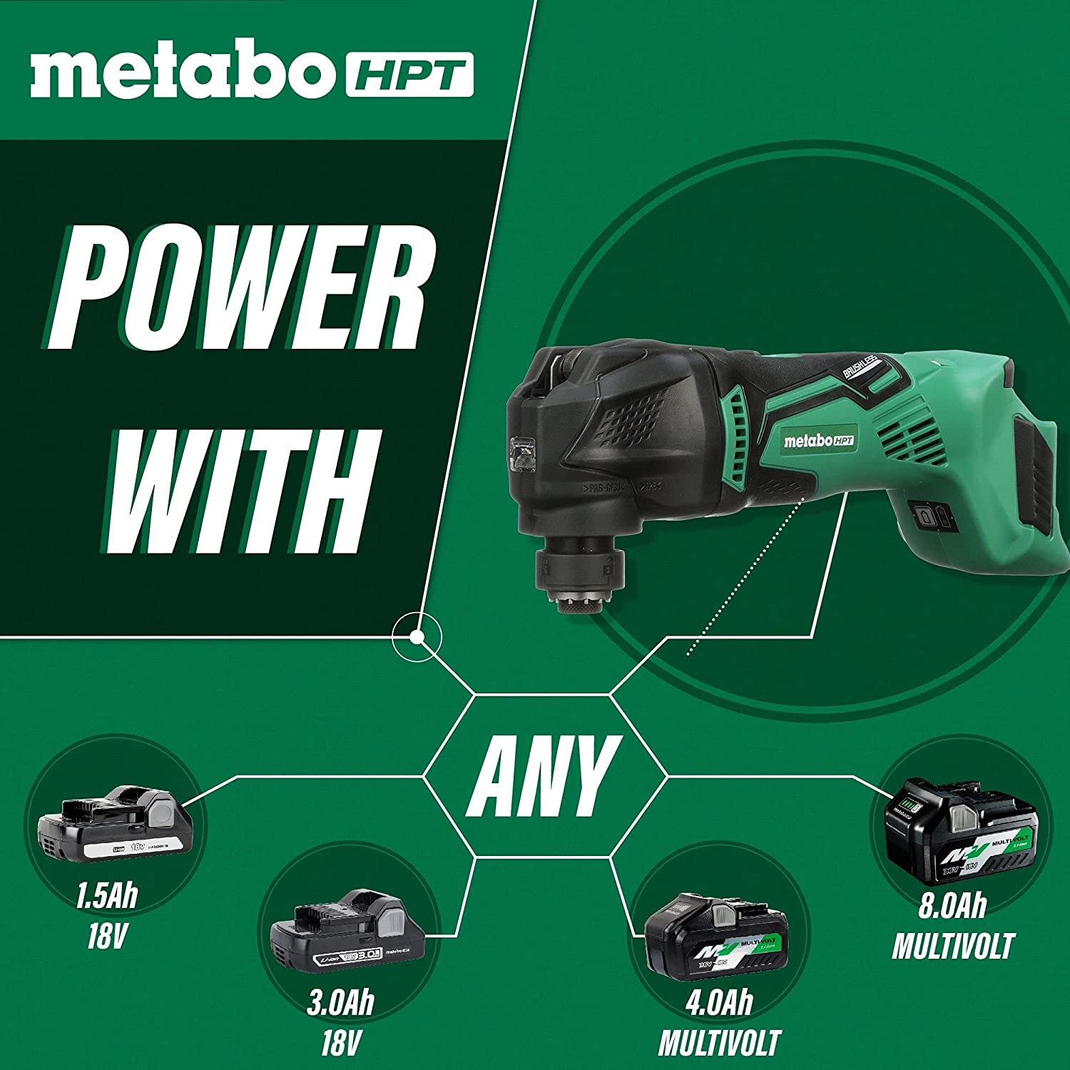 Metabo HPT CV18DBLQ5M, 18V MultiVolt™ Cordless Oscillating Multi-Tool (Tool Only)