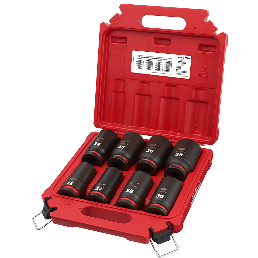 Milwaukee 49-66-7020, 3/4" Drive SHOCKWAVE Impact Duty Metric Deep 6 Point Socket Set - 8 Piece