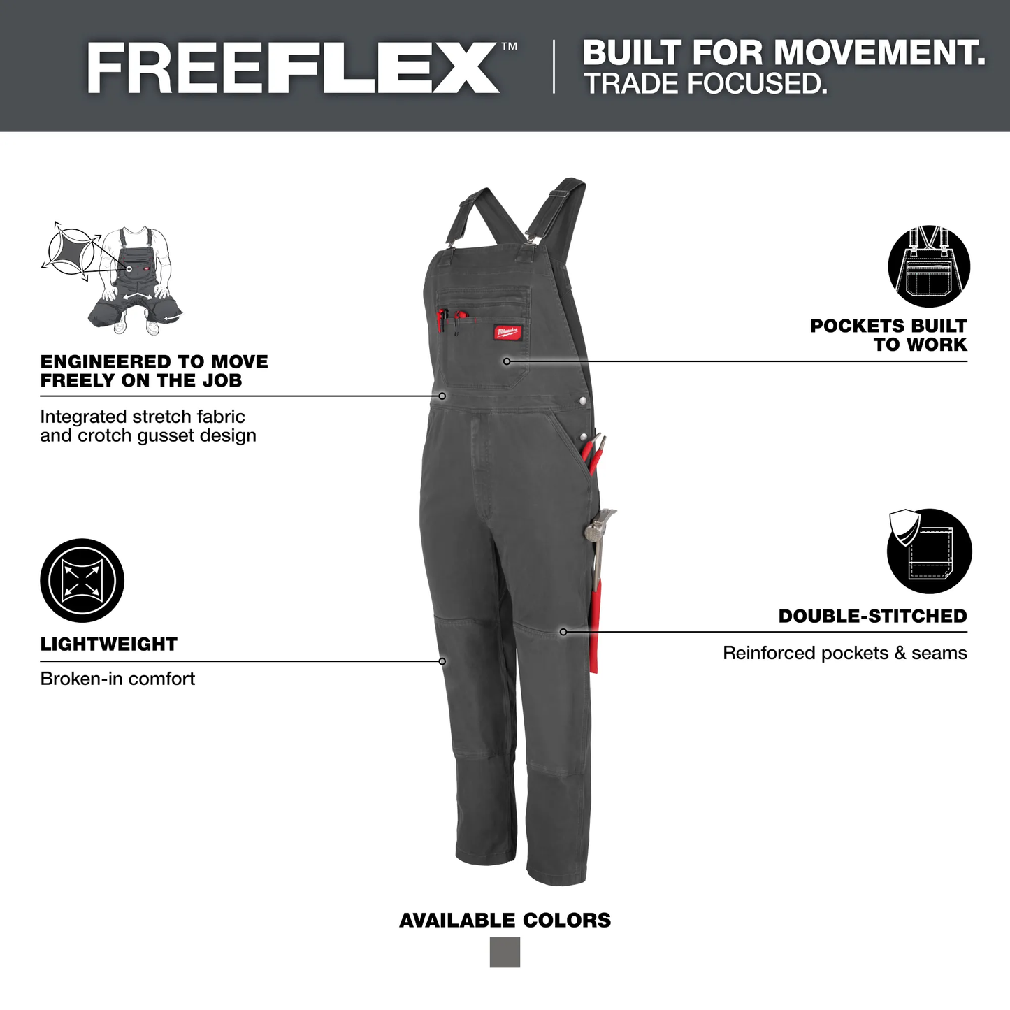 Milwaukee M850G-3434, FREEFLEX™ Unlined Bib Overalls