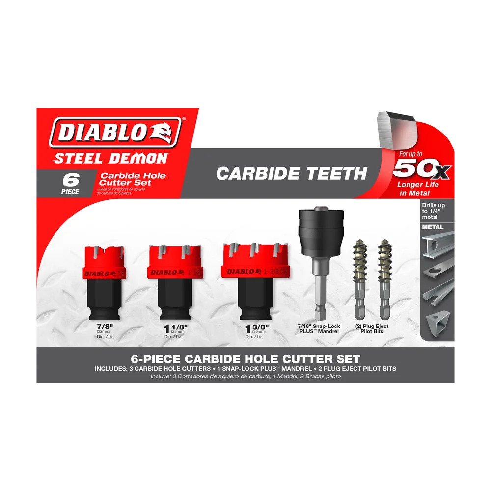 Diablo DHS06CFS, 6 pc Steel Demon™ Carbide Teeth Hole Cutter Set