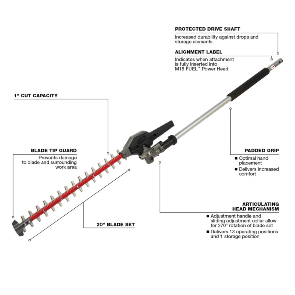 Milwaukee 49-16-2719, M18 FUEL QUIK-LOK Articulating Hedge Trimmer Attachment