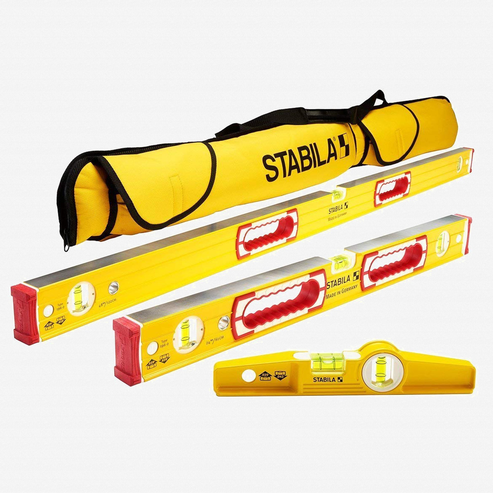 Stabila 48370, TYPE 196 CLASSIC 3 LEVEL SET– 48″/24″ Torpedo and Case (discontinued & replaced with #48375)