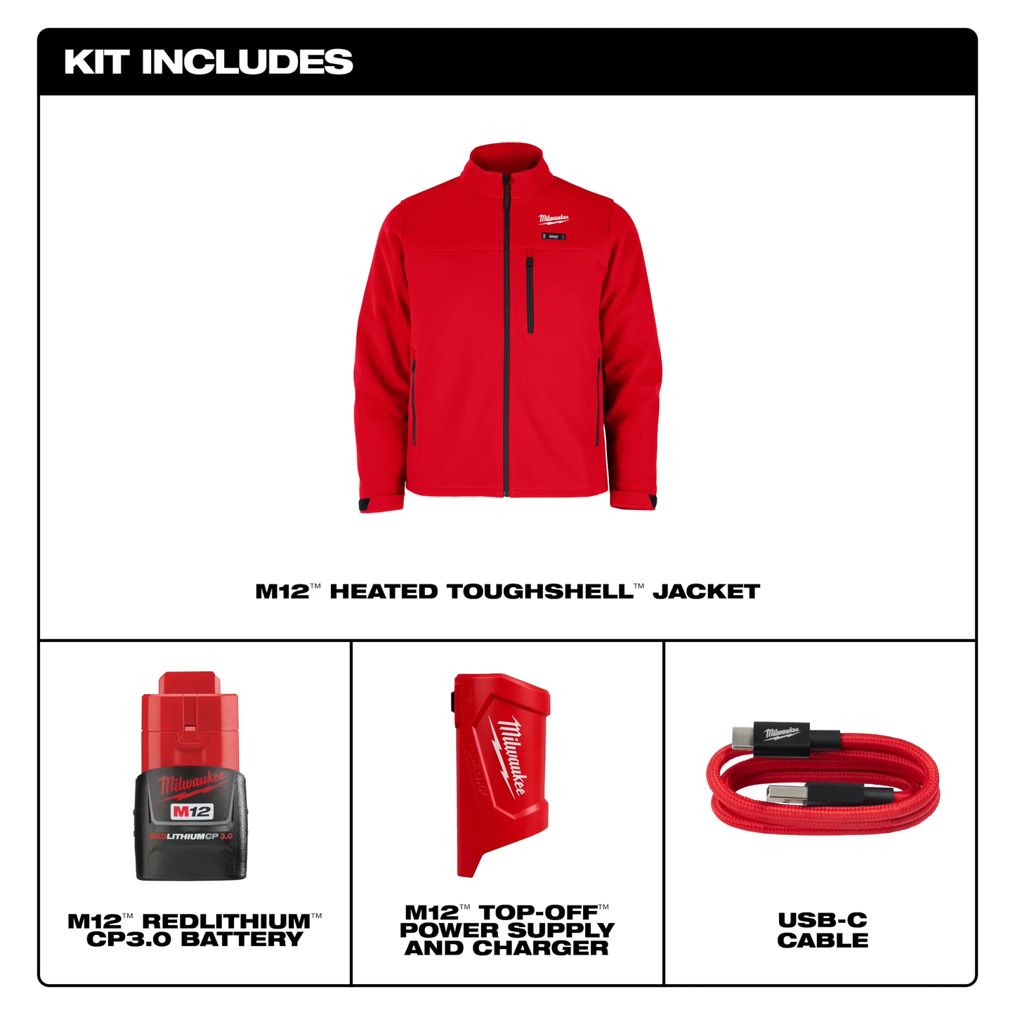 Milwaukee M100R-21 M12 HEAT RED TOUGHSHELLJACKET KIT 