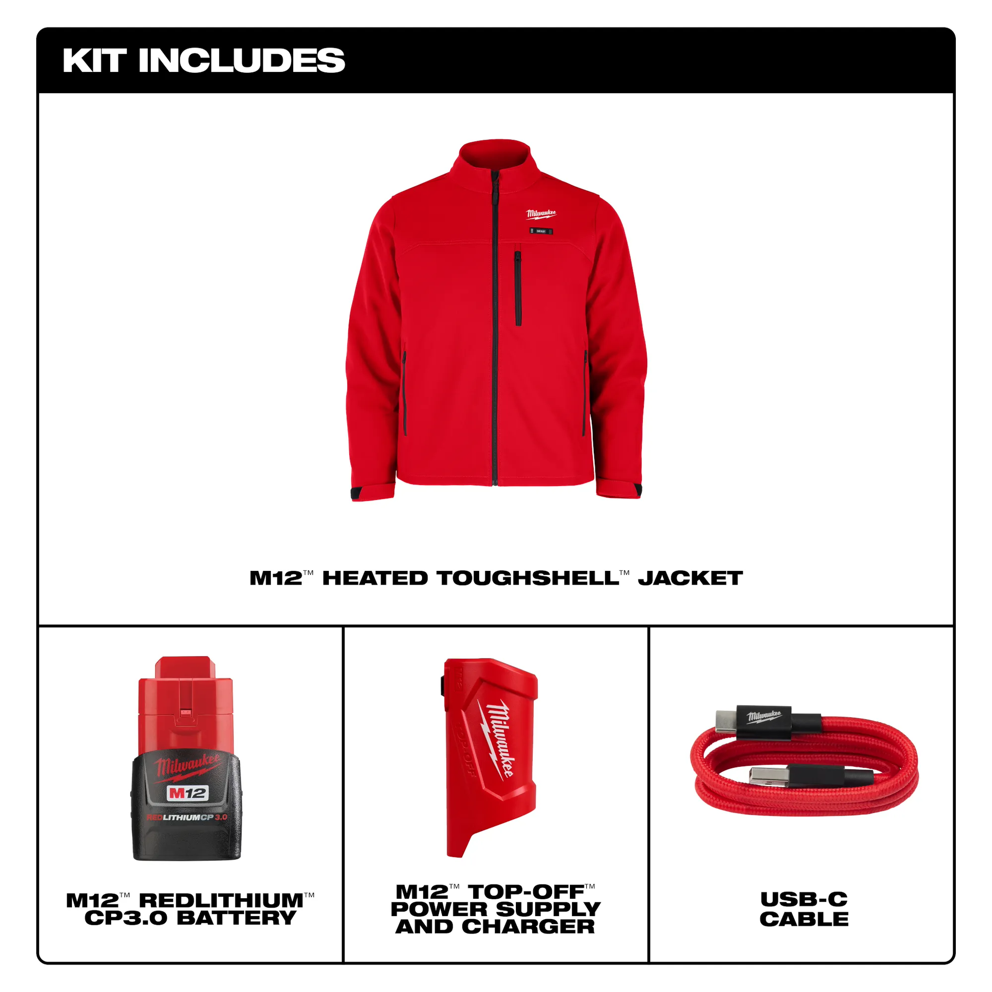 Milwaukee M100R-21 M12 HEAT RED TOUGHSHELLJACKET KIT 