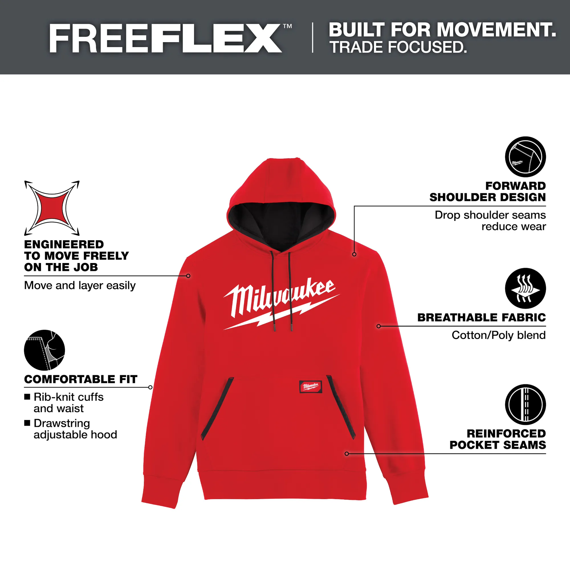 Milwaukee 352R-S, BIG LOGO MIDWEIGHT HOODIE - RED S