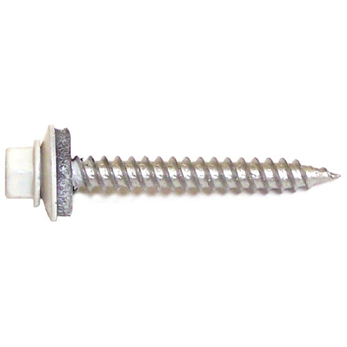 Reliable RSZ9112WVP, Colored Roof Metal Screw, Hex Head with Steel and Neoprene Washer, Self-Tapping Thread, Type A Point, #9 X 1-1/2" White (Box of 100)