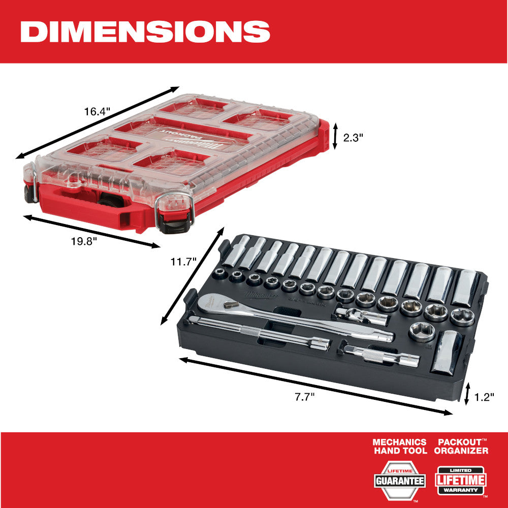 Milwaukee 48-22-9482, 32 pc 3/8" Drive Ratchet and Socket Set in PACKOUT (Metric)