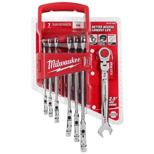 Milwaukee 48-22-9429, Flex Head Ratcheting Wrench Set - SAE - 7 Piece