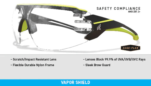 Edge Eyewear TV161VS, Black Frame w/ Hi-Vis Yellow TPR - Vapor Shield Clear Lens