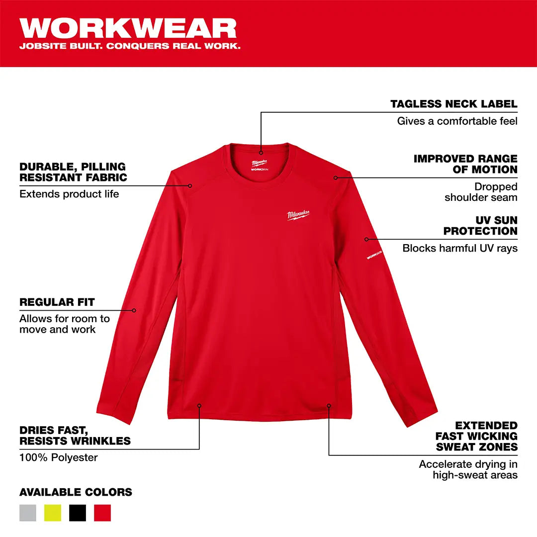 Milwaukee 415R-S, WORKSKIN LIGHT LS SHIRT - RED S