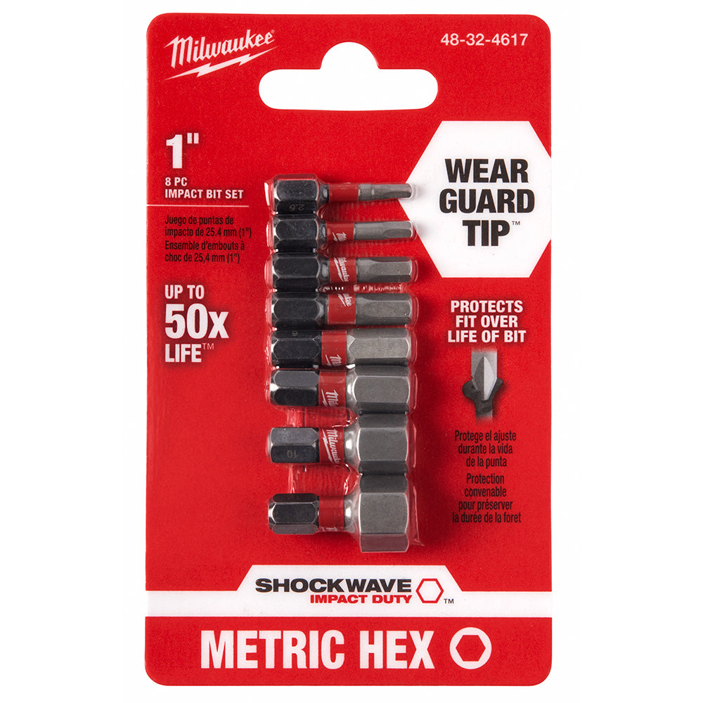 Milwaukee 48-32-4617, Shockwave 1" Metric Hex Impact Bit Set 8pc