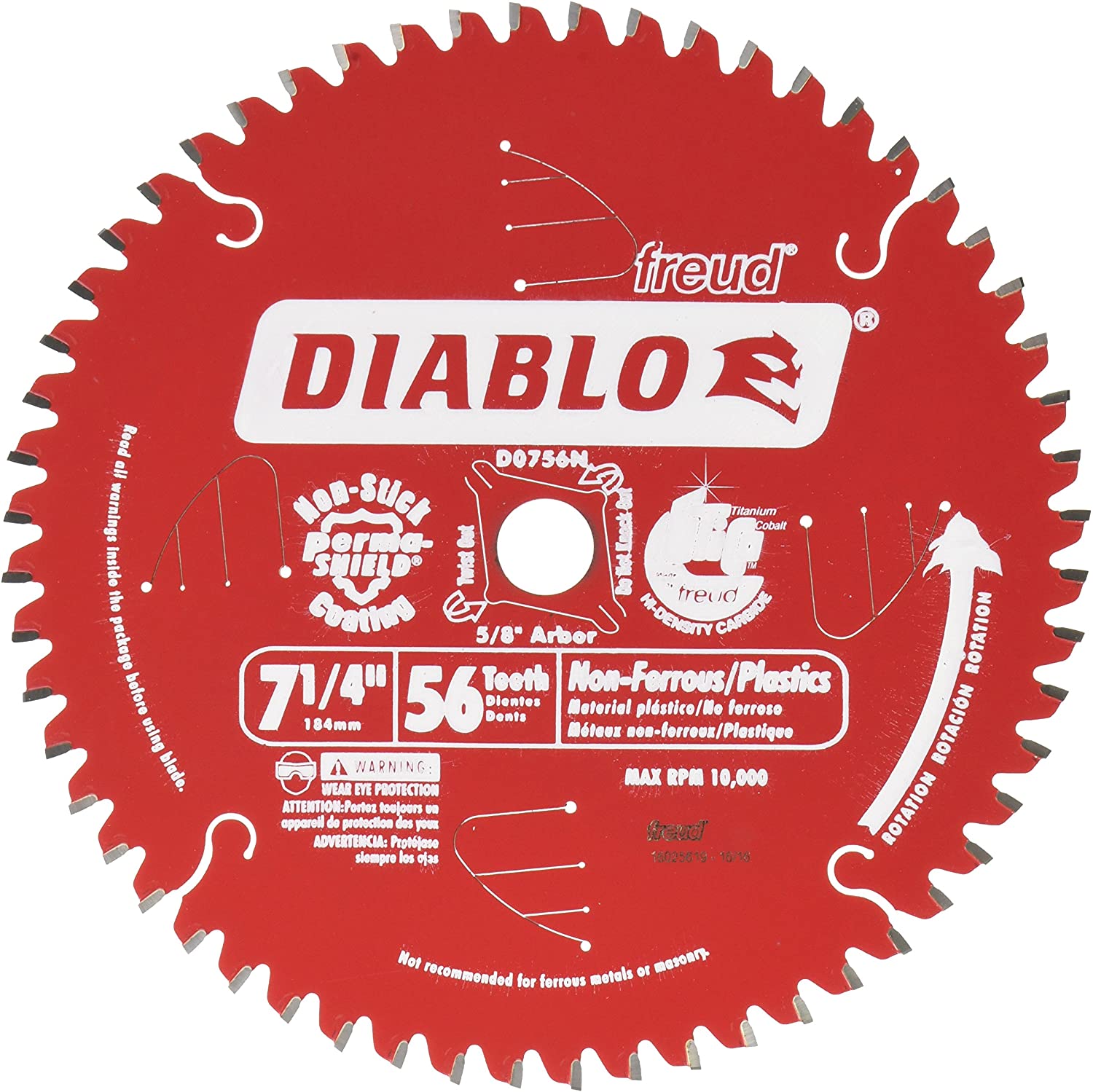 Diablo D0756NA, 7-1/4" x 56 Tooth Thick Aluminum Cutting Saw Blade