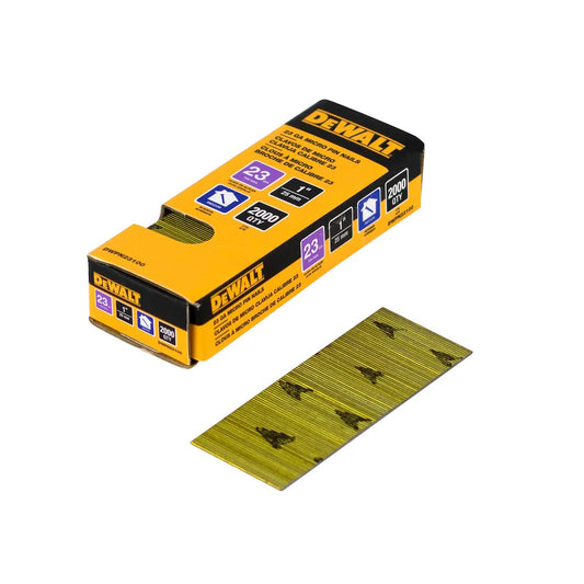 DEWALT DWPN23100, 23-Gauge 1-inch Glue Collated Bright Pin Nails (2000 per Box)