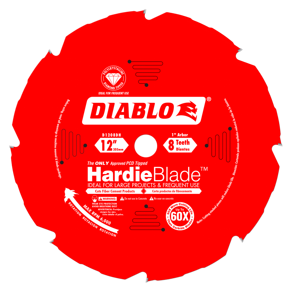 Diablo D1208DH, 12" x 8 Tooth Fiber Cement HARDIE BLADE