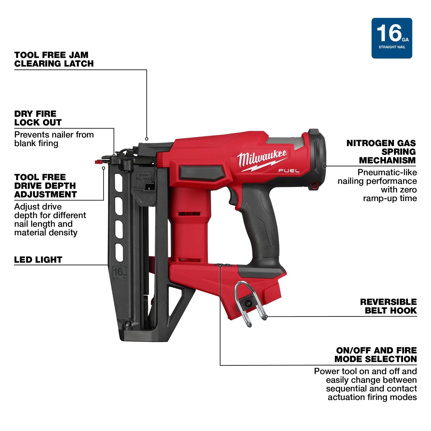 Milwaukee 3020-20, M18 FUEL™ 16 Gauge Straight Finish Nailer