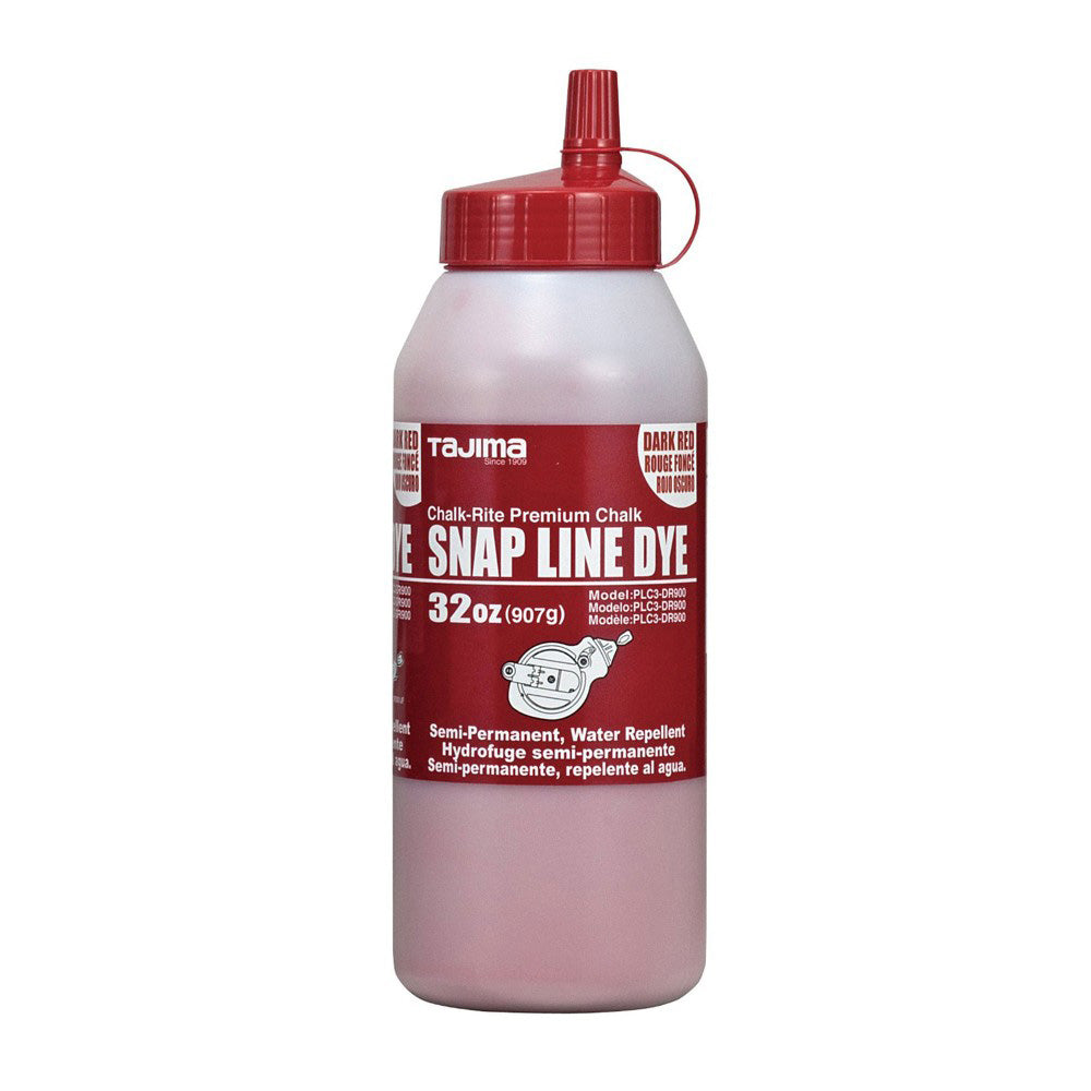 Tajima PLC3-DR900, Snap Line Dye, permanent marking chalk, dark red, easy-fill nozzle, 907g / 32 oz.