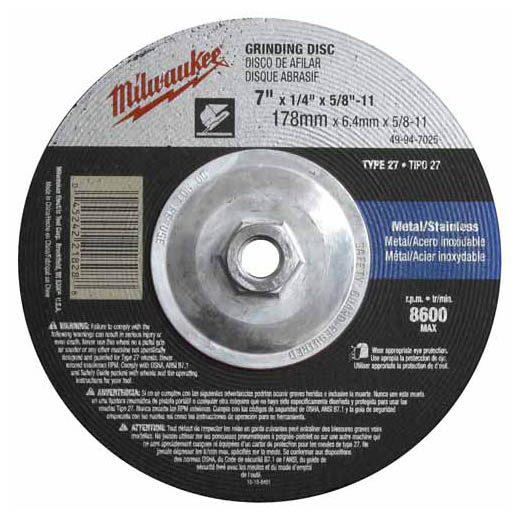 Milwaukee 49-94-7015, 7" x 1/8" x 5/8-11" Grinding Wheel, Type 27 (5/pkg)