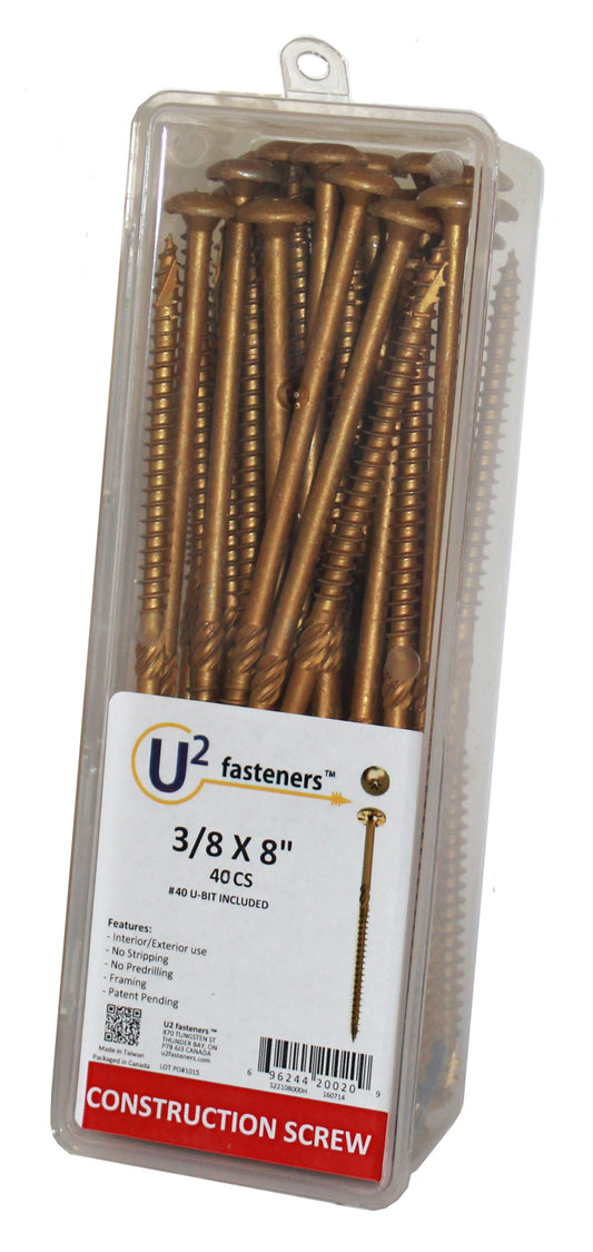 U2 Fasteners S22108000H, Construction Screw 3/8 X 8" (40/pkg)