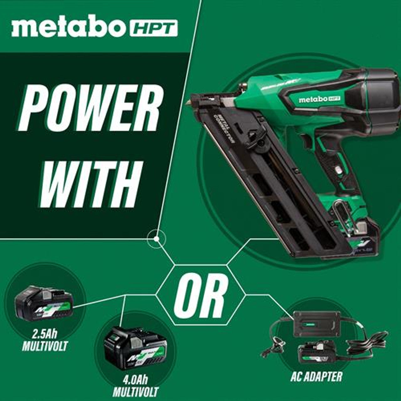 Metabo HPT NR3665DAM, 36V Multi-Volt Cordless Positive Placement Nailer Kit (2.5 Ah)