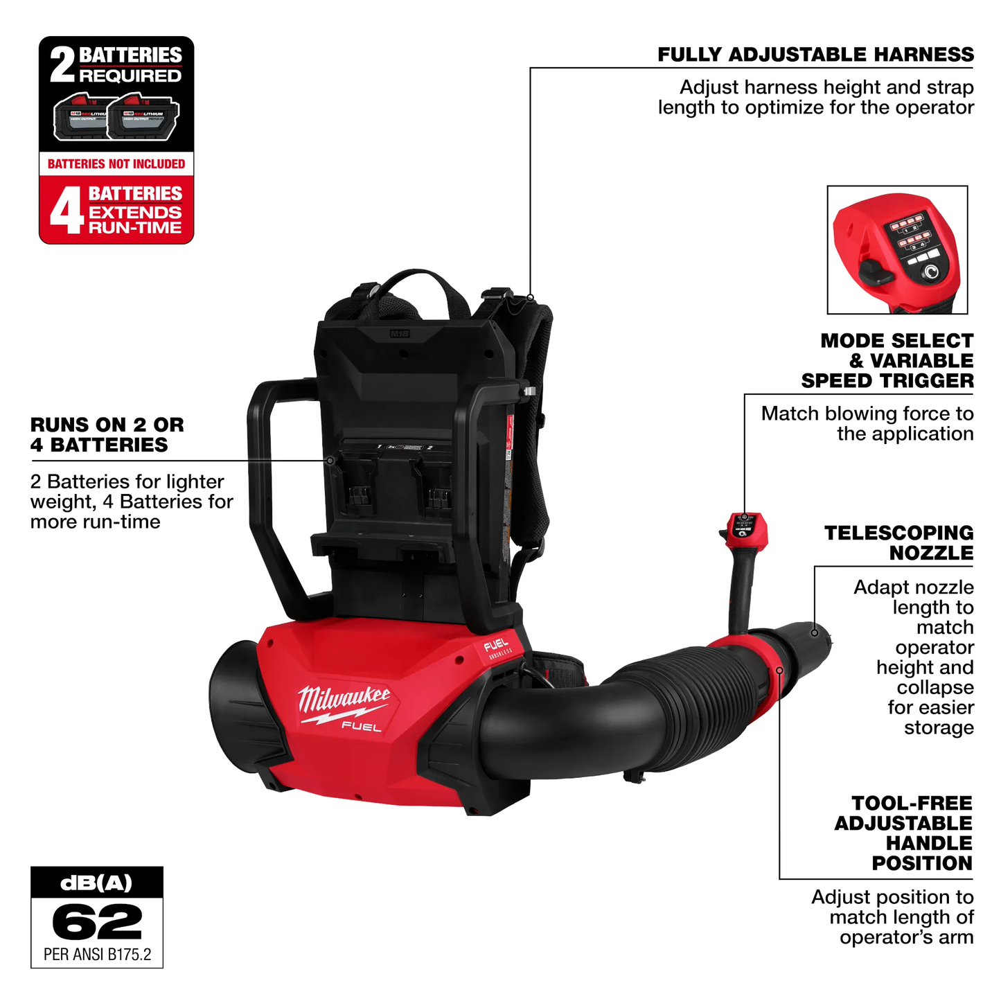 Milwaukee 3009-20, M18 FUEL™ Dual Battery Backpack Blower (Tool Only)