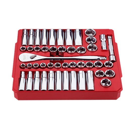 Milwaukee 48-22-9010, 47pc 1/2" Drive Metric & SAE Ratchet and Socket Set with FOUR FLAT™ Sides