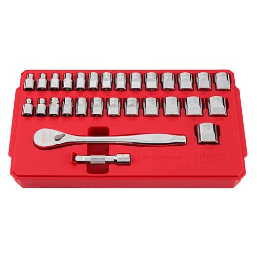 Milwaukee 48-22-9088, 29pc 3/8" Drive Metric & SAE Ratchet and Socket Set with FOUR FLAT™ SIDES