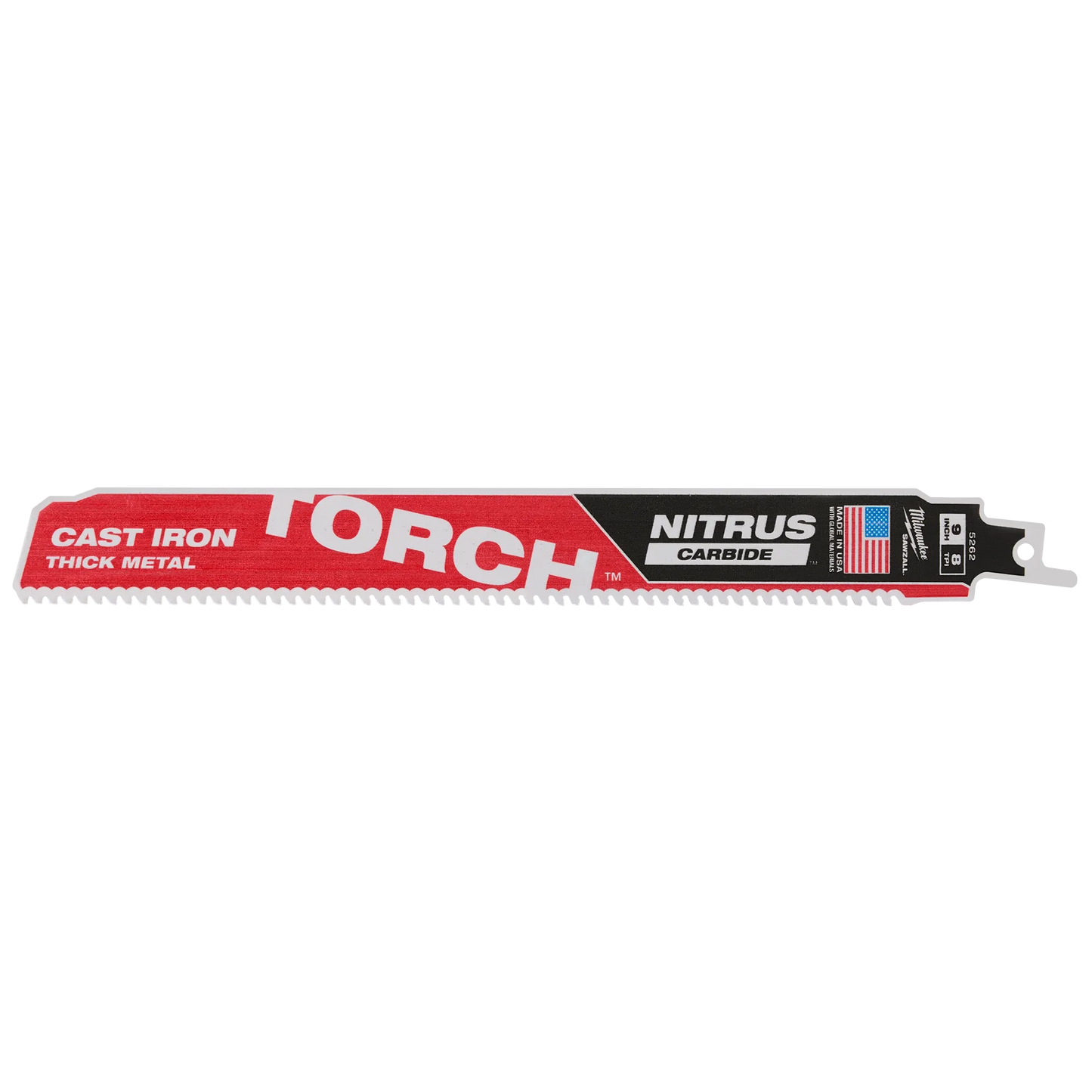 Milwaukee 48-00-5262, 9" 8TPI TORCH™ with NITRUS™ Carbide for Cast Iron SAWZALL® Blade 1PK