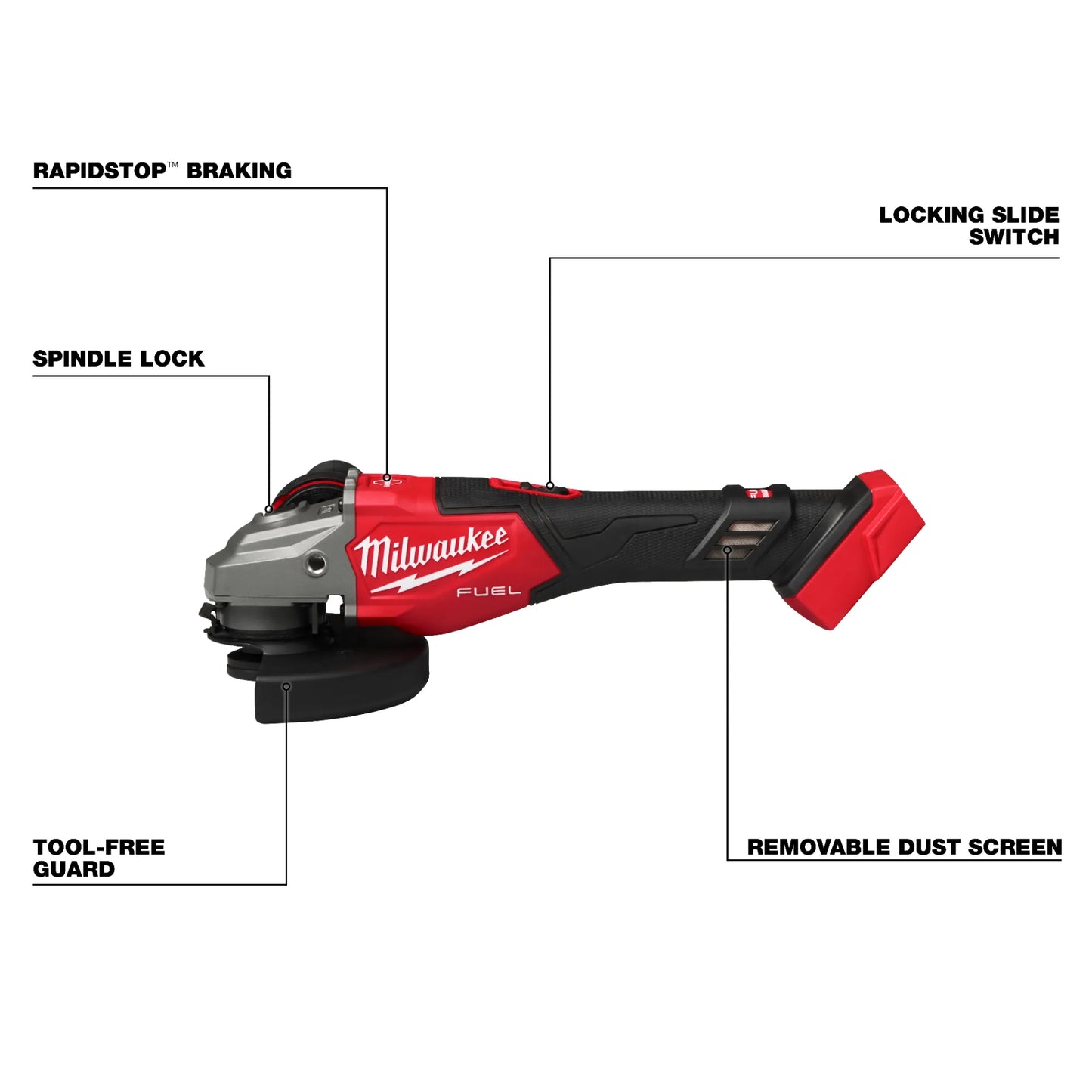 Milwaukee 3671-20, M18 FUEL™ 4-1/2"-6" Braking Grinder, Slide Switch