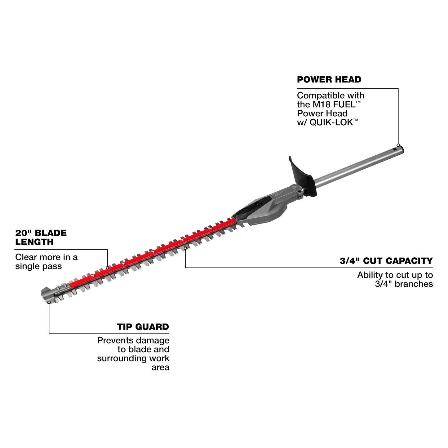 Milwaukee 49-16-2796, M18 FUEL™ QUIK-LOK™ Hedge Trimmer Attachment