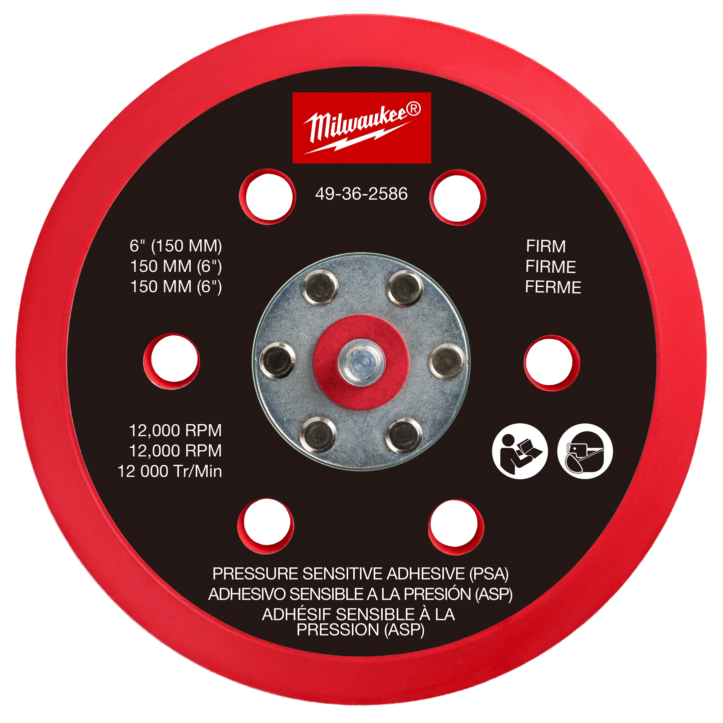 Milwaukee 49-36-2586, 6" Pressure Sensitive Adhesive Sander Backing Pad – Firm