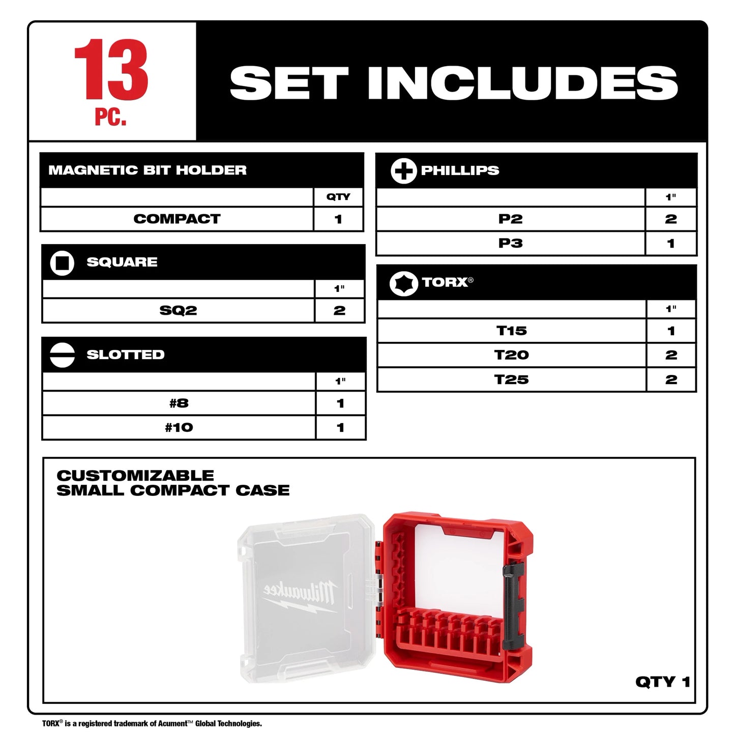 Milwaukee 48-32-4035, 13PC SHOCKWAVE™ Impact Duty Driver Bit Set