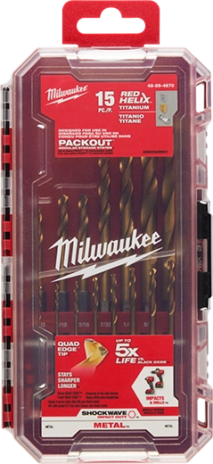 Milwaukee 48-89-4670, 15PC SHOCKWAVE™ Impact Duty RED HELIX™ Titanium Drill Bit Set