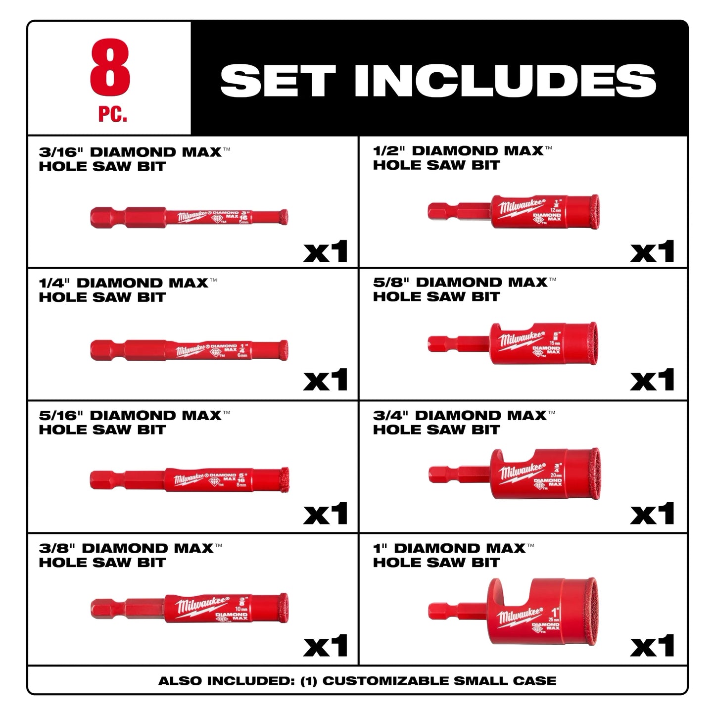 Milwaukee 49-56-0570, Diamond Max™ Hole Saw Bit Set - 8PC