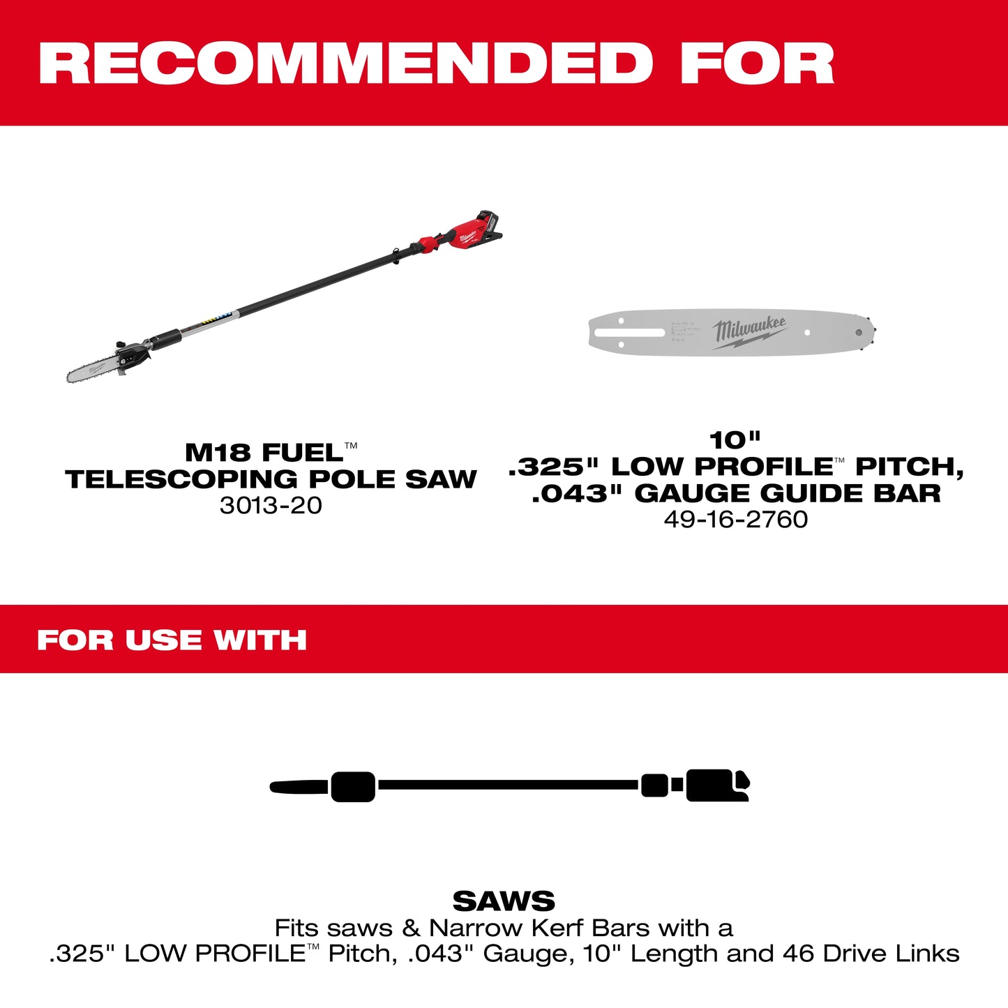 Milwaukee 49-16-2759, 10" Telescoping Pole Saw Chain