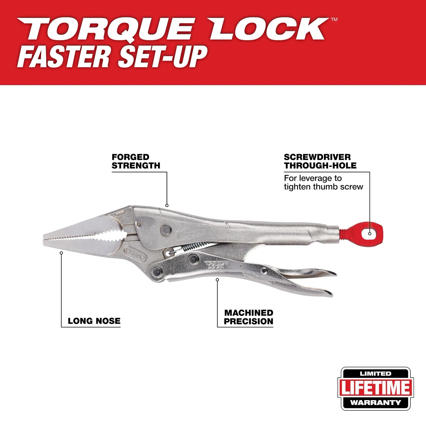 Milwaukee 48-22-3504, 4" Torque Lock Long Nose Locking Pliers with Grip