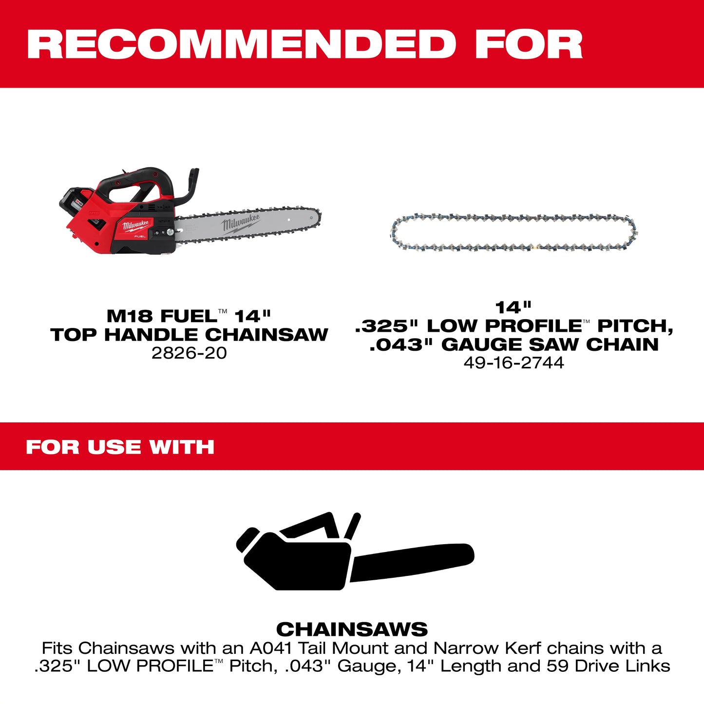 Milwaukee 49-16-2745, 14" Top Handle ChainSaw Guide Bar