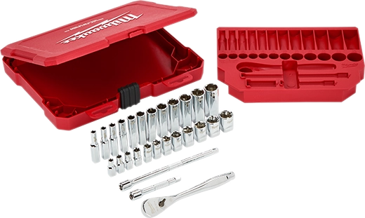 Milwaukee 48-22-9504, 1/4" Drive 28pc Ratchet & Socket Set - Metric