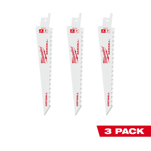 Milwaukee 48-00-5053, 6” 8TPI Drywall SAWZALL™ Blades (3 pk)