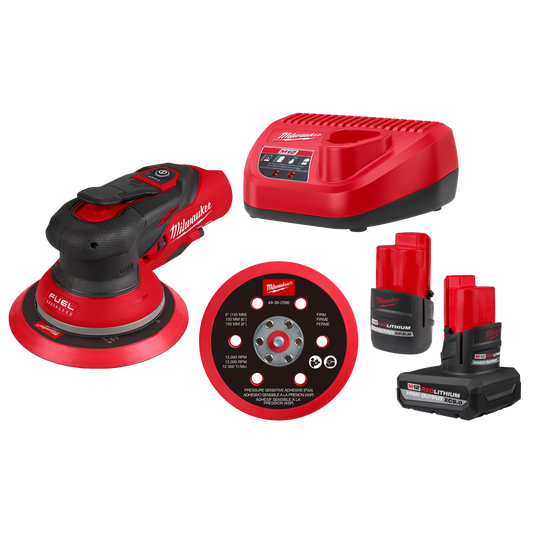 Milwaukee 2585-22CX, M12 FUEL™ 6" Random Orbital Sander Kit (3/16")