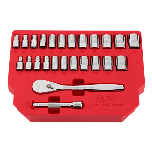 Milwaukee 48-22-9044, 25pc 1/4" Drive Metric & SAE Ratchet and Socket Set with FOUR FLAT™ SIDES