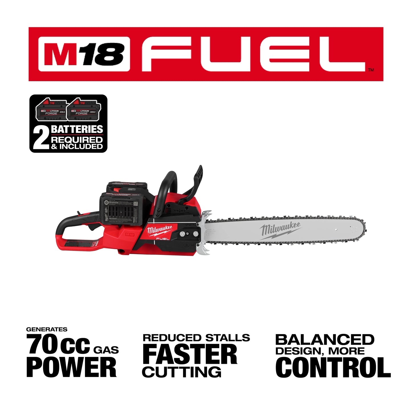 Milwaukee 2827-22, M18 FUEL™ 20" Dual Battery Chainsaw Kit