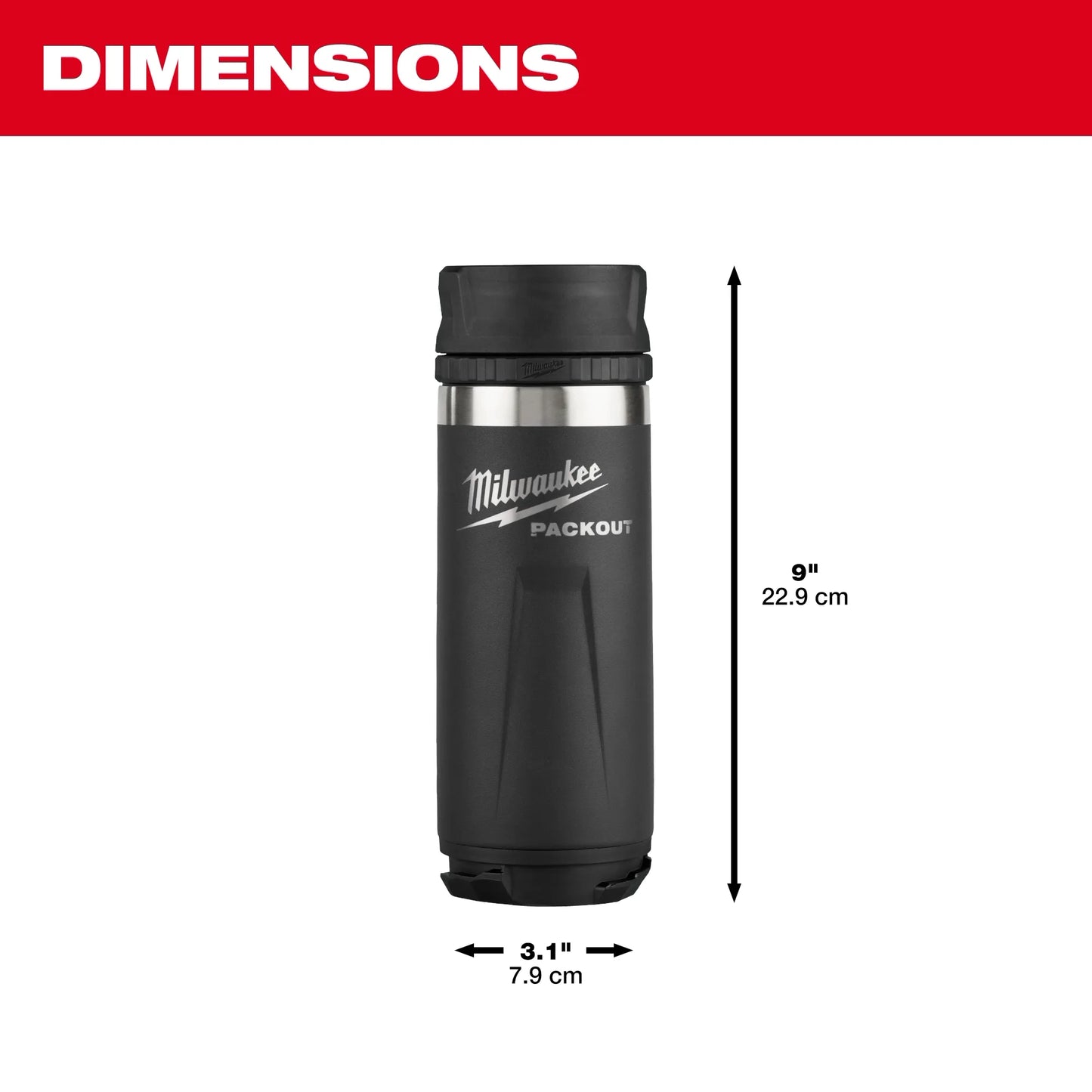 Milwaukee 48-22-8395B, PACKOUT™ 18oz Insulated Bottle with Sip Lid (Black)