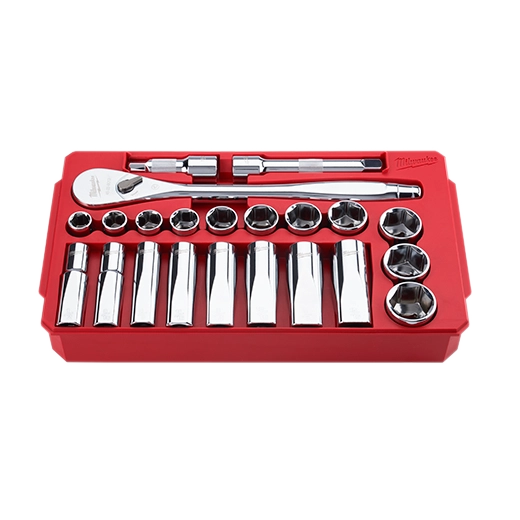 Milwaukee 48-22-9410, 22 pc 1/2" Drive SAE Ratchet and Socket Set with FOUR FLAT™ Sides