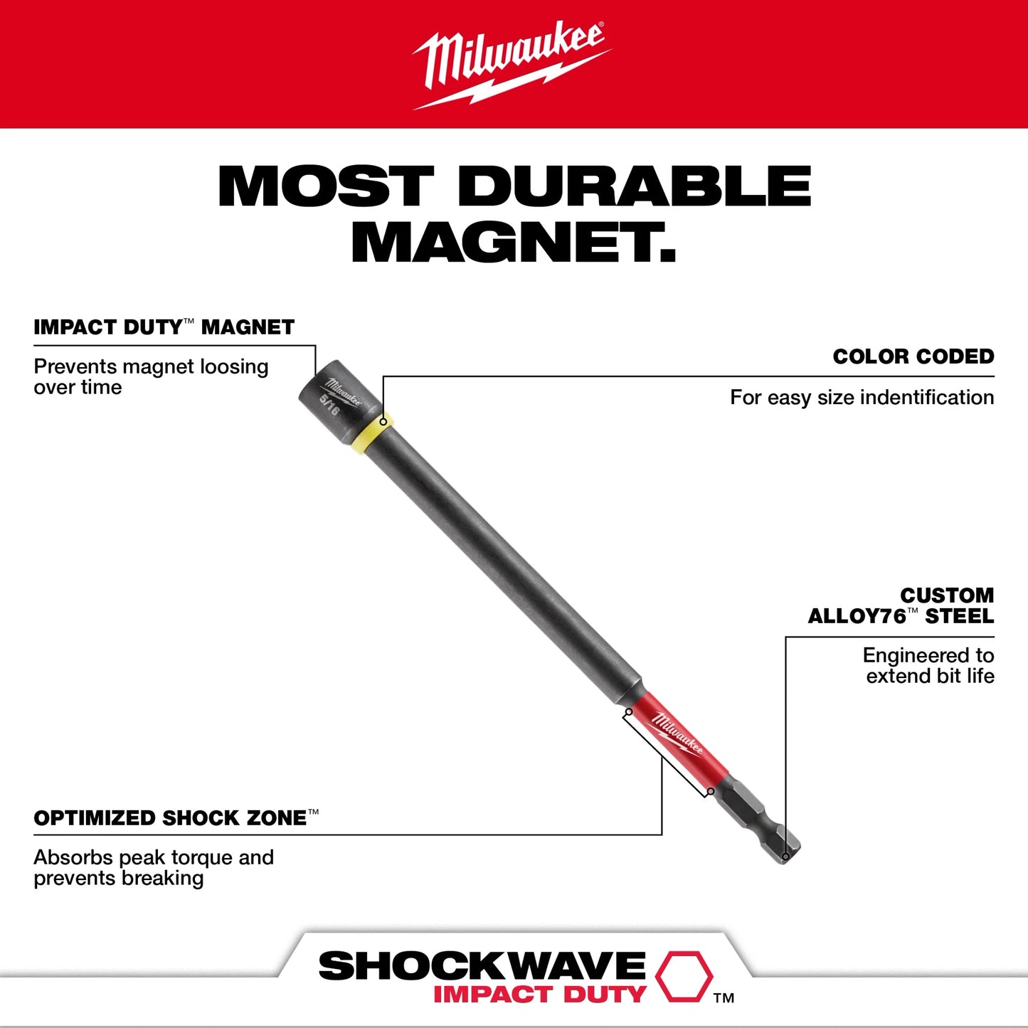 Milwaukee 49-66-4567, SHOCKWAVE Impact Duty™ 6" Magnetic Nut Driver Set 6PC