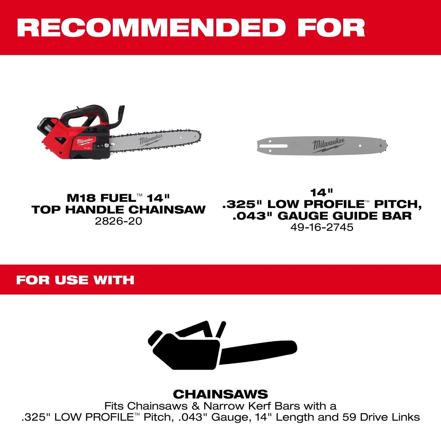 Milwaukee 49-16-2744, 14" Top Handle ChainSaw Chain