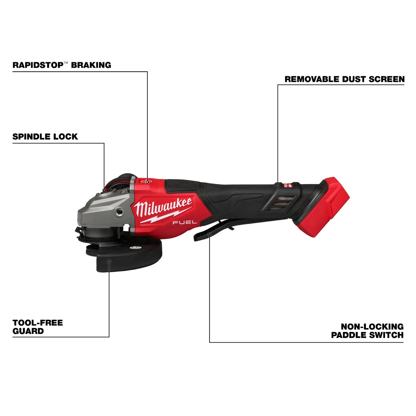 Milwaukee 3670-20, M18 FUEL™ 4-1/2"-6" Braking Grinder, Paddle Switch