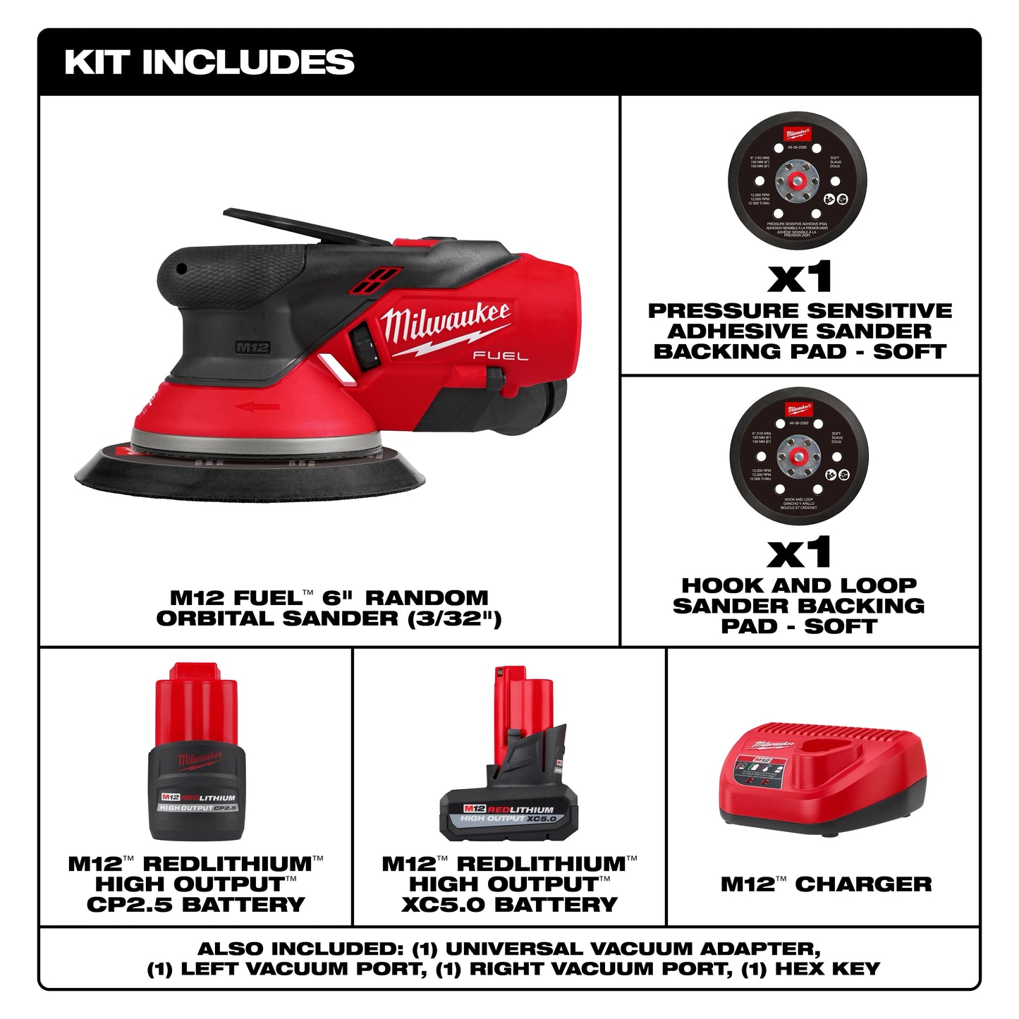 Milwaukee 2584-22CX, M12 FUEL™ 6" Random Orbital Sander Kit (3/32")